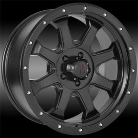 Rugged black alloy wheel with bold eight-spoke design, ideal for off-road vehicle upgrades from Tires On Wheel.