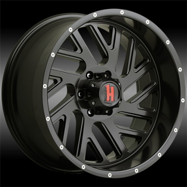 Rugged black alloy wheel with aggressive multi-spoke design and red center cap, ideal for off-road upgrades from Tires On Wheel.
