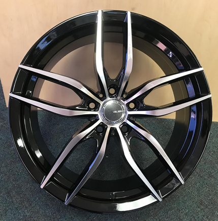 Glossy black and machined face alloy wheel with five split spokes, ideal for car customization from Tires On Wheel.