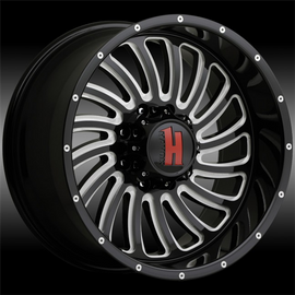 Sturdy black alloy wheel with silver multi-spoke design and red center cap, perfect for off-road enhancements from Tires On Wheel.