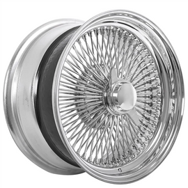 Classic chrome wire-spoke wheel with intricate design, ideal for vintage car customization from Tires On Wheel.