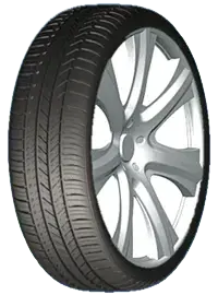 All-season tire on silver alloy wheel