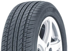 Highperformance Radial RP88 car tire with silver alloy wheel and intricate tread design