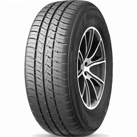 High-performance car tire with alloy rim on white background