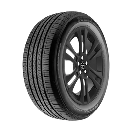 Highperformance Nexen N'Priz AH5 car tire with black alloy wheel and detailed tread pattern