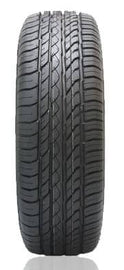 High-performance black car tire with detailed tread pattern