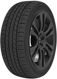 Highperformance Nexen CP672 car tire with black alloy wheel and detailed tread pattern