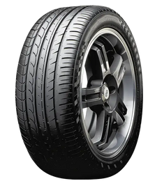 High-performance tire on black alloy wheel for sports cars