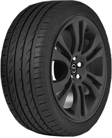 Black alloy wheel with tire