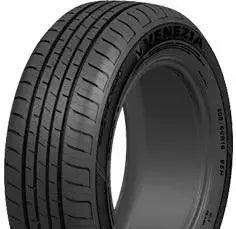 Highperformance black car tire with Venezia branding and detailed tread pattern