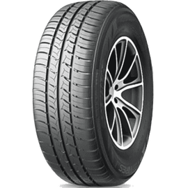 All-season tire on silver multi-spoke wheel