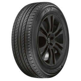 Highperformance Yokohama Avid Touring car tire with black alloy wheel and detailed tread pattern
